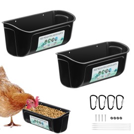 PIREKZUNT 2 Pack Hanging Fence Feed Trough with Clips, Versatile Feeding Container for Chicken, Goat, Duck, Sheep, Piglets, Horse, Deer, Goose 4.5 Quart Poultry and Livestock Feeder (Black)