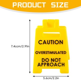 Lotsdonxia Double-Sided Caution Overstimulated Desk Sign - Funny Office Humour, Busy Workspace Warning, Home/Office Decor, Gag Gift for Coworkers (Yellow)