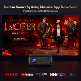 Projector with WiFi and Bluetooth, Mini Projector 4K Support, Outdoor Movie Projector, Zoom & Keystone Projector, Native 1080P Movie, Portable Outdoor Projector, Black