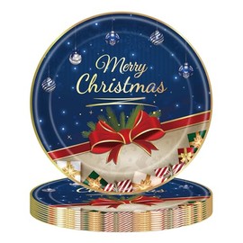 24PCS Christmas Paper Plates 23cm,Disposable Paper Plates 9 inch Navy Blue Xmas Paper Round Dinner Plates Tableware Party Plates for Birthday,BBQs,Christmas,Picnic,Kids Shower Party Plates Supplies