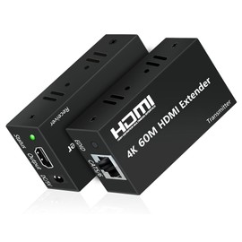 【4K 60M】 HDMI LAN Extender 60M Extender HD Extender PC Input Ethernet CAT6 Transmission HDMI Wired LAN Extender Adapter with HDCP Support EDID Copy Function for TV Monitor Security Camera Output