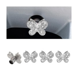 Sandfren 4PCS Bling Car Tire Valve Stem Caps, Butterfly Rhinestone Vehicle Wheel Air Cover, Diamond Dustproof Automotive Stem Decor Accessories, Universal for SUVs Trucks Motorcycles (White)