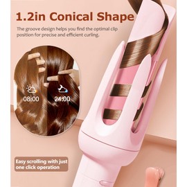Auto Hair Curler, Automatic Curling Iron with 4 Temperature & 3 Timer, Automatic Shut-Off, Anti-Scald, Anti-Tangle Rotating Curling Wand for Hair Styling, Pink