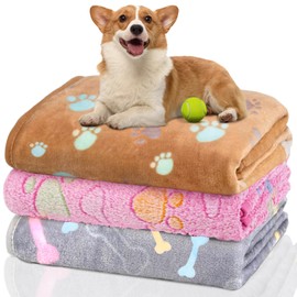 AKOFIC Pack of 3 Dog Blankets, Cat Blankets, Washable, Paw Pattern, Fluffy Pet Puppy Fleece Blanket, Warm Cuddly Blanket, Sofa Protection, Animal Blanket for Small, Medium, Large Pet, Dog, Cat (M 52 x