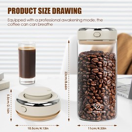 MplehDa Coffee Canister Airtight Glass, 1700 ml Vacuum Coffee Canister, Coffee Beans Container with Outlet Valve, Transparent Coffee Bean Container for Coffee Beans, Nuts, Cocoa, Tea Leaves