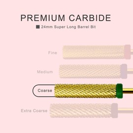 HYTOOS Super Long Nail Drill Bits, 24mm Gold Flat Top Barrel Carbide Nail Bit, 3/32" Two-way Rotate Drill Bits for Nails, Electric Drill Accessories, Remove Acrylic Nail Art Gel, C