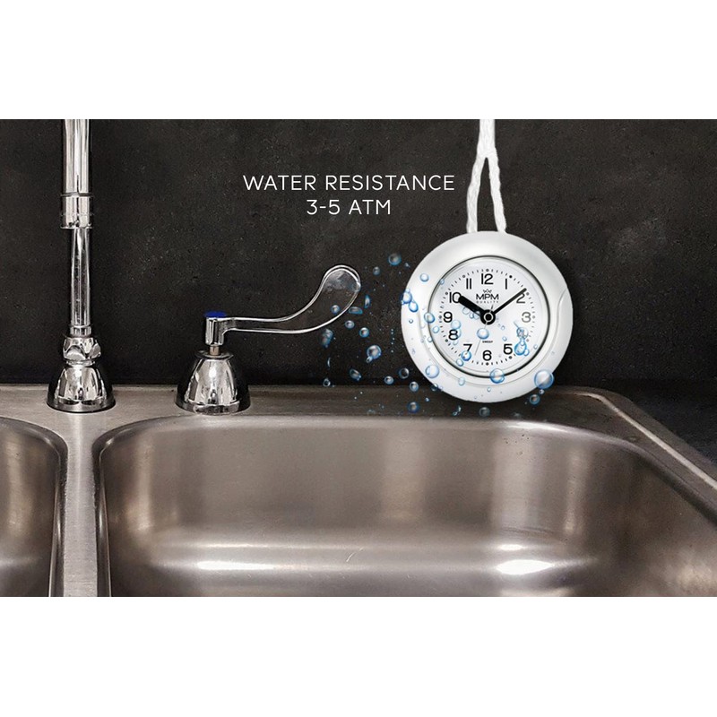 MPM Quality Design Plastic Bathroom Clock, Quartz Movement Sweep, 3-5
