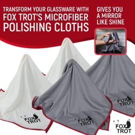 Fox Trot Large Microfiber Polishing Cloths (4 Pack White | Gray) | Streak Free, Lint Free Shine and Clarity for Wine Glasses, Stemware and More