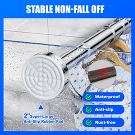 Ausemku Shower Curtain Rod - 32-92 Inch Rustproof Tension Rod, Non-Slip Spring Design, No Drilling Adjustable Curtain Rod for Bathroom, Kitchen, and Closet（Silver）