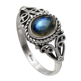 I-be, Labradorite Gemstone Ring Oval 925 Silver in Gift Box 102812/6x8 IS, Silver