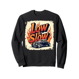 Low & Slow Hot Rod Cruising Vintage Car Flames Sweatshirt, Adult Unisex, Black, Medium