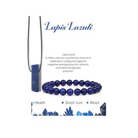 Pingyongchang Calming Yoga Bracelets Necklace Set, Relaxation Crystal Stone Mantra Bracelets for Women, Natural Crystal Stone Birthday Gifts, Black Leather Necklace for Men-Lapis Lazuli