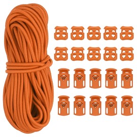 PATIKIL 15 Metres Elastic Band with 10 Pieces Cord Locks Single Hole & 10 Pieces Cord Clamp 2 Holes Elastic Rubber Cord 3 mm Elastic Rubber Cord for Drawstring Backpack Orange