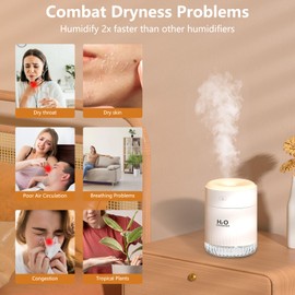 BAMCOO Small Mist Plant Humidifiers, Portable Mini Humidifier, Rechargeable Personal Desktop Humidifier for Bedroom, Office, Nursery, Travel with Night Light,Auto Shut-Off,3 Filter(350ml,white)