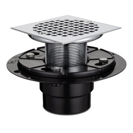 4" Shower Drain with Copper Strainer Top Chroming or 2" Solvent Weld Pipe Installation (Square)