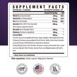 Quercetin with Bromelain, Quercetin 500mg Capsules, Vitamin C & D3, Zinc and Elderberry - Advanced Lung Immune and Respiratory Support Supplement - 60 Capsules