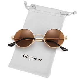 Gleyemor John Lennon Glasses Polarized Small Round Sunglasses for Men Women Hippie Circle Red Yellow Glasses, 09 Gold/Brown, lenswidth