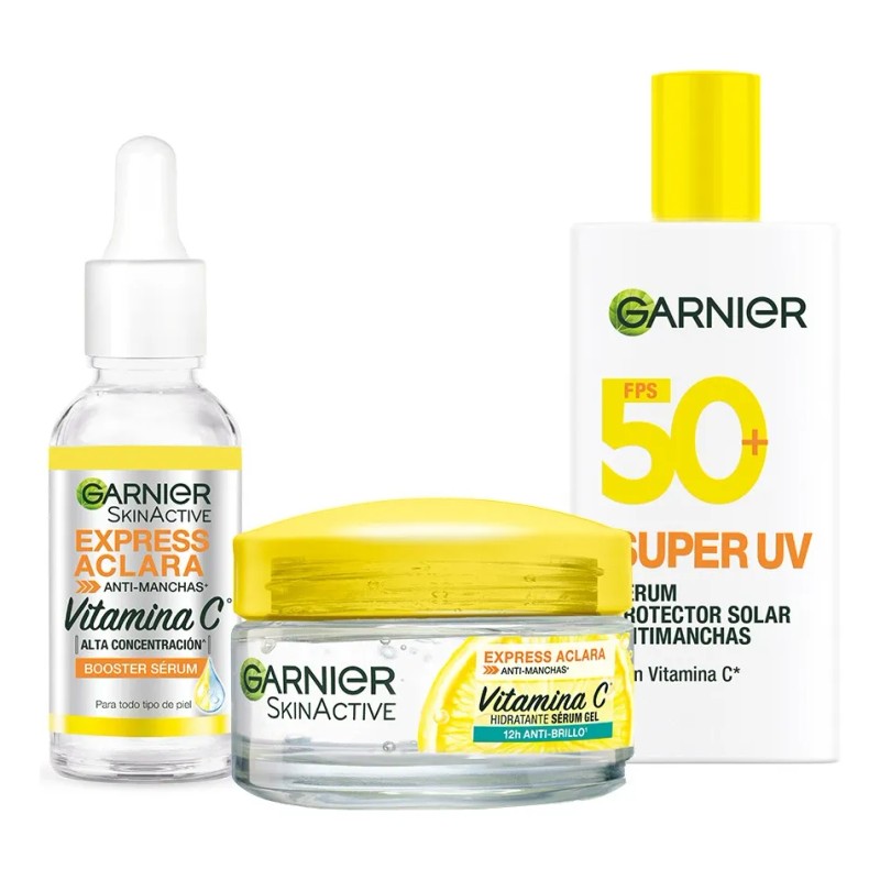 Kit Garnier Expressaclara Serum Crema Gel Protector Solar