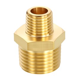 CoCud 1 Pack Brass Pipe Fittings, 1/2" NPT Male to 1/4" NPT Male Brass Hex Nipple, Male Pipe Adapter Reducer for Air, Oil, LP