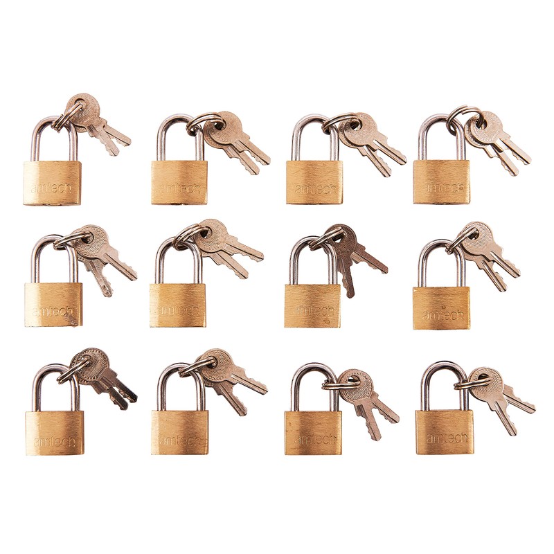 Amtech T0790 Brass Small Padlocks with Keys for Luggage, lockers,
