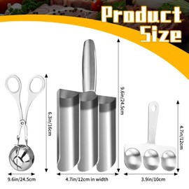 WATUNID 3-in-1 Meatball Maker Tool, Stainless Steel Meatball Making Mold Set with Cutting Spade, Triple Meatball Scoop Ball Maker, Creative Kitchen Manual Meat Baller Maker for Meatball Lover