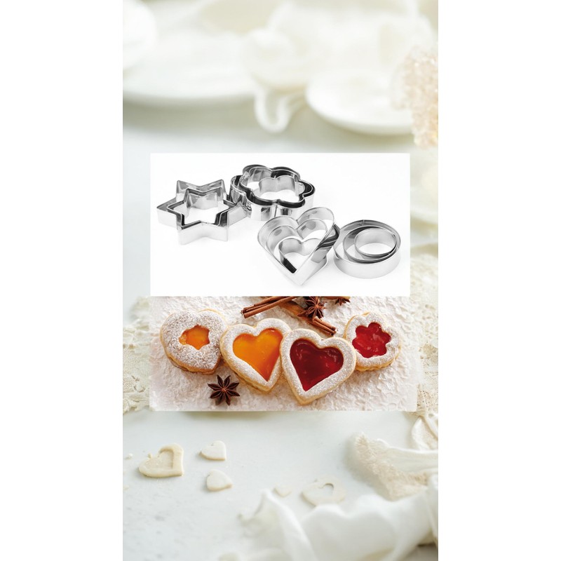 Honwor Stainless Steel Cookie Cutter Set - Round, Heart, Flower,