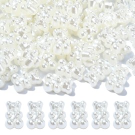 UR URLIFEHALL 200 Pcs ABS Plastic Imitation Pearl Bear Beads White Animal Spacer Beads for Jewellery Vase Filler Hairband Crafts Decor