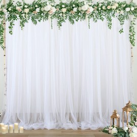 White Sheer Backdrop Curtains Tulle Backdrop Curtain for Parties Wedding White Backdrop Curtain for Birthday Party Baby Shower Photos Background Drape 20ft x 10ft(5ft x 10ft, 4 Panels)
