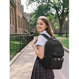 HuiLeo Cute Aesthetic School Backpack for Teens Girls Boys Women, College Laptop Bookbag for High Middle School Student (Black)