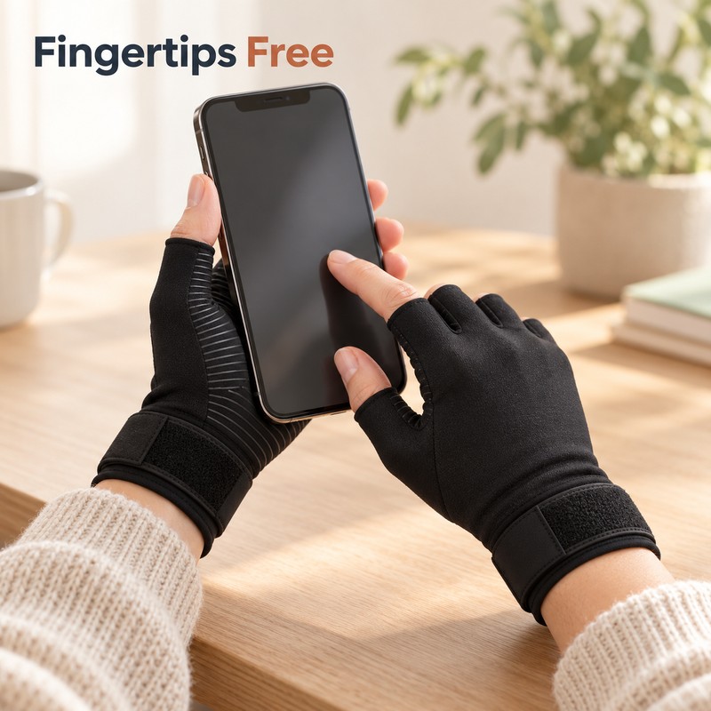 Fingerless Compression Gloves with Adjustable Wrist Strap – Hand Support