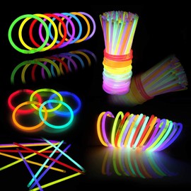 100PCS Pulseras Neon para Fiesta, Juguetes con Luces LED de 8 Colores, DIY Glow Sticks para Fiesta, Navidad, Boda, Espectáculo, Cumpleaños (Color-100PCS)