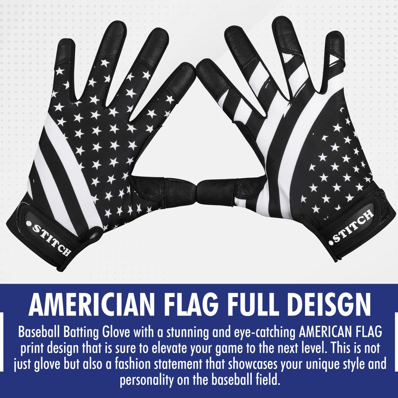 American Flag Baseball Batting Gloves - Men's & Youth Unisex