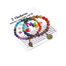 JSDDE 2pcs 7 Chakra Crystals Bracelet Set Healing Crystal Gemstone Beads Stretch Bracelets with Life Tree Leaf Charm for Women Gifts