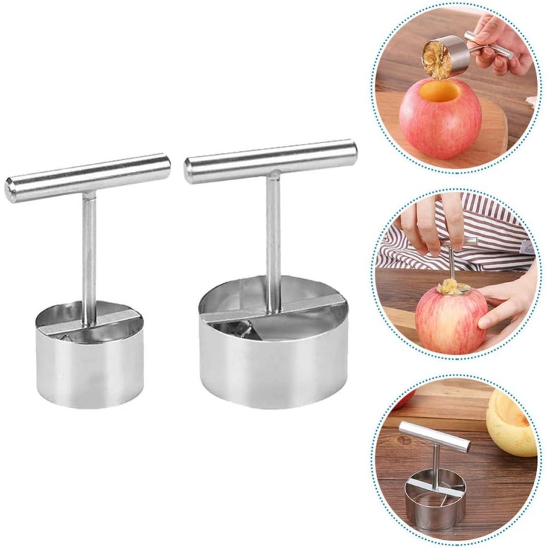 2 Piezas Descorazonador de Manzanas Plata de Acero Inoxidable