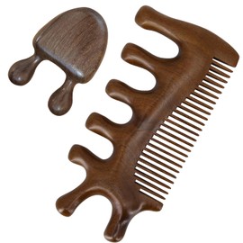 2Pcs Wooden Scalp Massager Comb for Gua Sha, Sandalwood Head Hair Massager with Wide Tooth for Women, Face Wooden Massager for Relax Nose Face Eye Neck Muscle