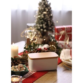 Sweese 303.103 Large Butter Dish - Airtight Butter Keeper Holds Up to 2 Sticks of Butter - Porcelain Container with Beech Wooden Lid, Navy