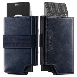 VULKIT Card Holder with Money Band, Minimalist Wallet for Men, Pop Up Card Case, RFID Blocking Holds 11 Cards and Cash, navy