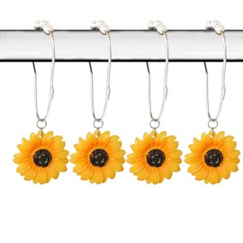 Sunflower Shower Curtain Hooks Rustproof Stainless Steel Decorative Shower Curtain Rings for Shower Rods Pack of 12 (Yellow)