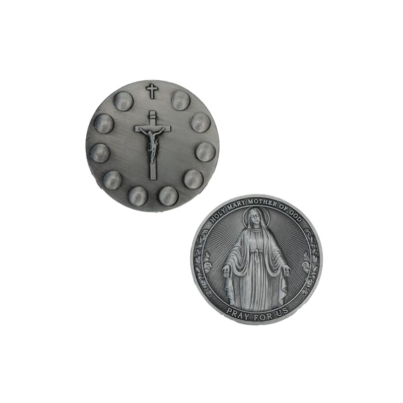 Catholic Rosary Challenge Coin, Religious Medallion with Holy Mary and