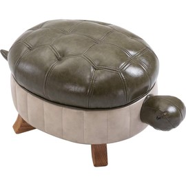 Kelendle Animal Footstool Turtle Ottoman PU Leather Pouf Wood Foot Stool Rest for Living Room Bedroom Sofa Bench Seat Chair, Green, Small