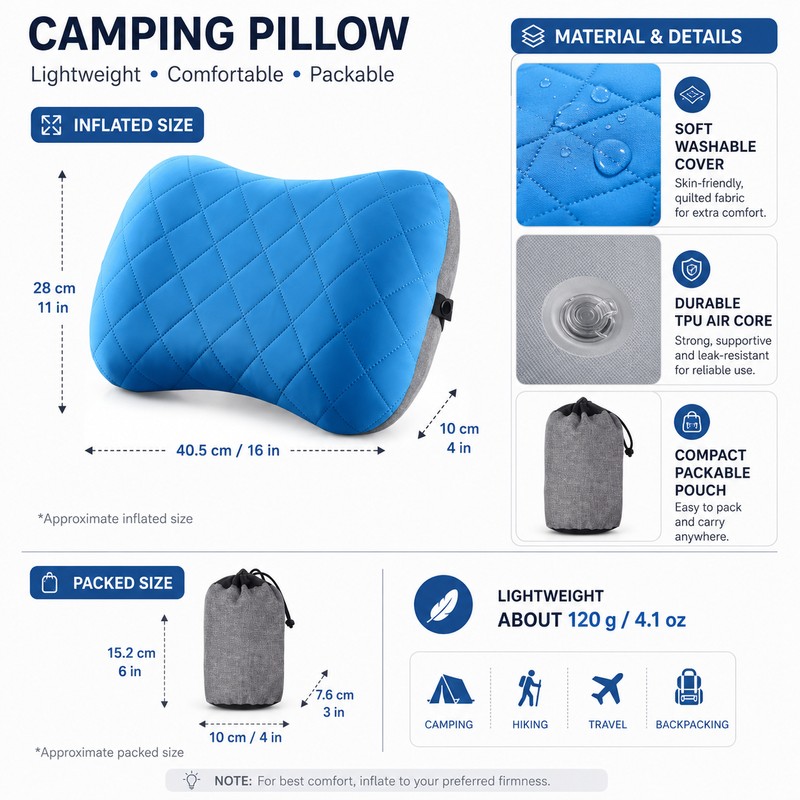 Inflatable Camping Pillow for Travel Comfort – Ultralight Neck Support