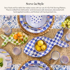 MACKENZIE-CHILDS Set of 2 Stoneware Serving Platters, Decorative Serving Platters for Food, Go Fish