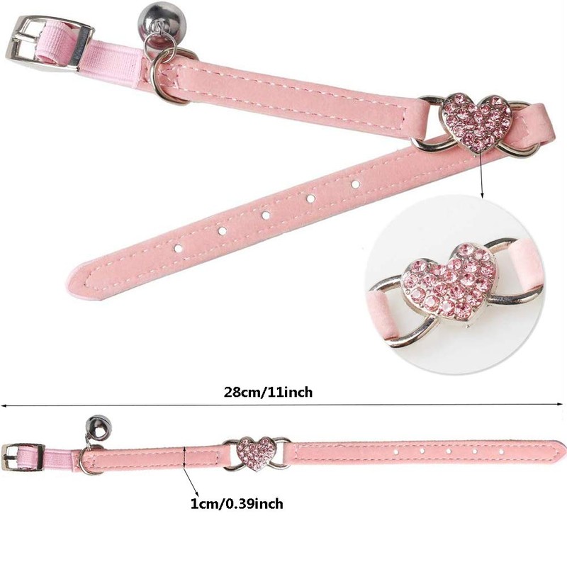 Kingkindsun Adjustable Cat Collar with Bell and Crystal Heart Pendant