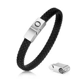 Mens Leather Bracelet - Adjustable Leather Bracelet for Men Black Mens Leather Bracelet with Magnetic Clasp Black Bracelets for Men Men Letter O Initial Bracelets for Men Teenager Men Gifts for Men