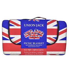 KandyToys Waterproof Union Jack Fleece Picnic Blanket | King Charles The III Coronation | Outdoor Beach Camping Blanket | 1.5 x 1.3m Roll Up Blanket