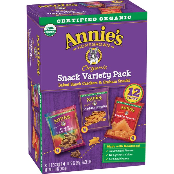 Annie's Variety Snack Pack, Cheddar Bunnies, Friends Bunny Grahams and Cheddar Squares, Baked Snack Crackers, 12 (11 oz.) Pouches