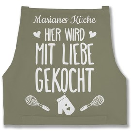 Geschenk mit Namen personalisiert by Shirtracer - Apron - Cooking Apron - Hier wird mit Liebe gekocht with Name I Gift Cooking, 4 Sage Green