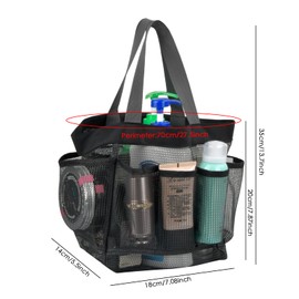 Portable Mesh Shower Basket, Shower Bag with 8 Pockets and Carry Handle, Mesh Beach Bag, Wash Bag, Storage Bag, Organiser, Hanging Bag for Camping, Travel, Dorm, Gym, Black