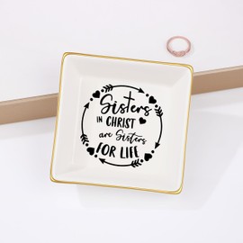 JoycuFF Gifts for Sister in Christ, Sister Gifts from Sisters Christian Gifts for Women Religious Ceramic Trinket Dish Tray, Gifts for Womens Birthday Christmas