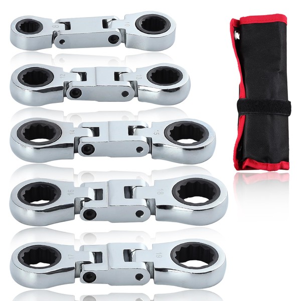 SPEEDWOX 5Pcs Double Box End Flex Head Ratcheting Wrench Flex-Head